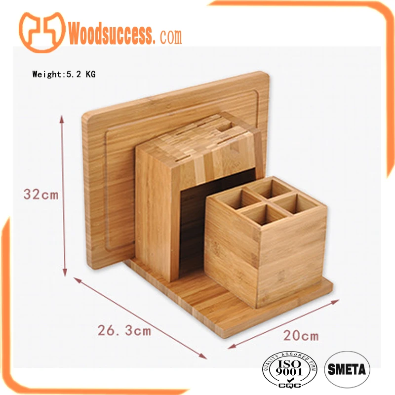 Hot sale kitchen knife holder storage box bamboo cutting board 3pcs set