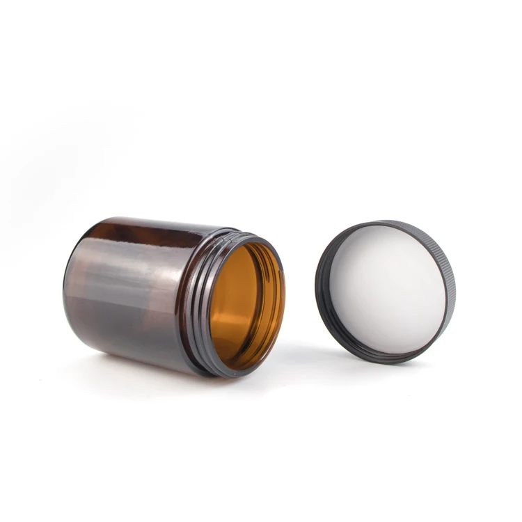 Premium 1 2 3 4 5 6 7 8 oz pharmacy jar container big round amber glass jars with metal silver round lids