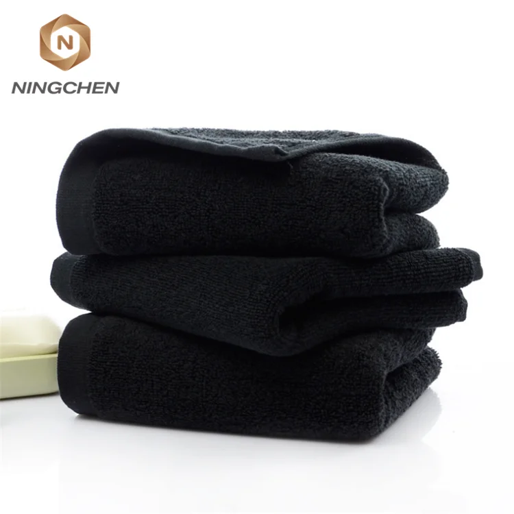 High End Thick Terry And Fluffy Black OEM 100% Cotton Bath Towels 100% Cotton Bleach Proof Black Towel for Salon