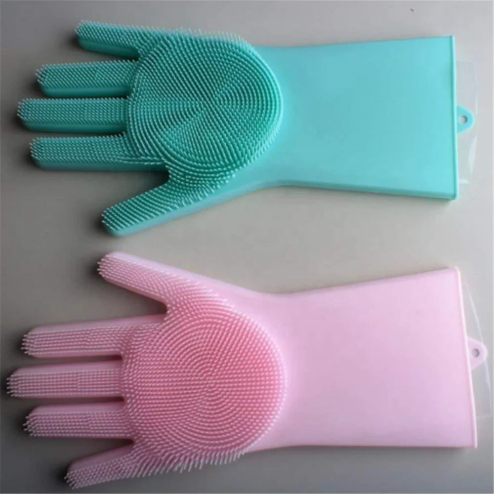 silicone washing Kitchen cleaning gloves with Non-slip heat-resistant and wear-resistant household gloves