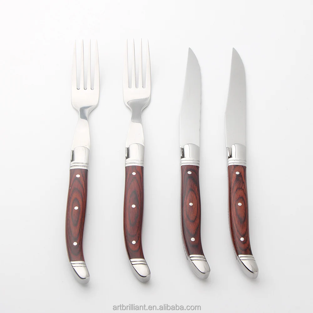 wooden handle 4 Piece Laguiole Steak Knife and Fork Set