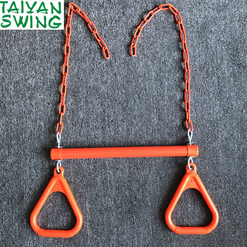 Outdoor Heavy Duty 18" Trapeze Swing Bar with Rings Powder Coated Chains