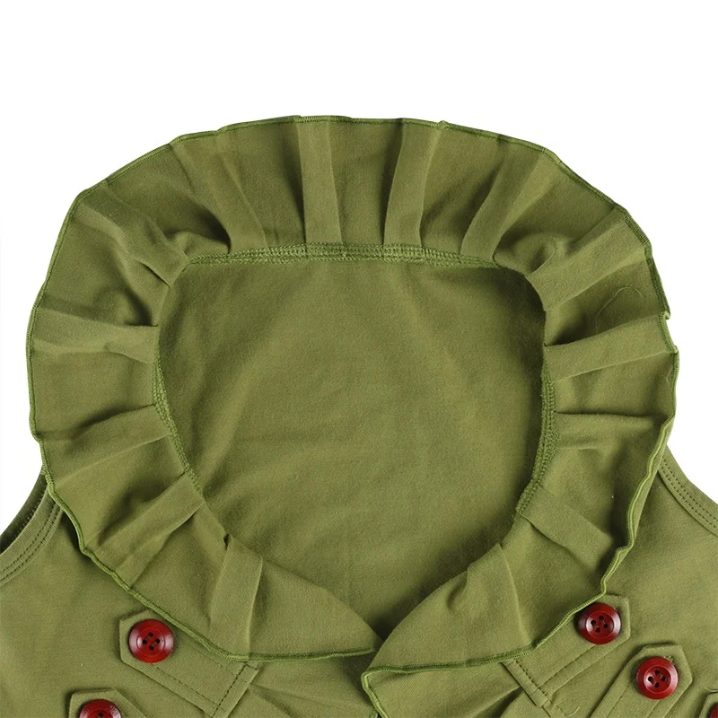 
2018 winter wholesales kids girls baby clothing olive green wooden buttons boutique vest coat 