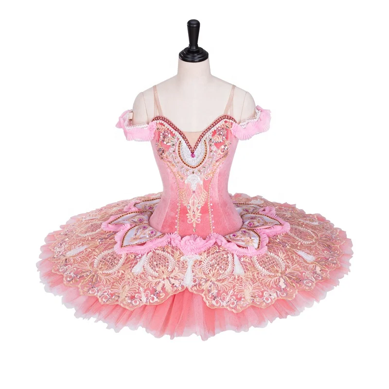 Free Ship! 12 Layer Tulle Velvet Bodice Fairy Sleeping Classical Adult Gold Professional Ballet Tutu pink feather tutu dress