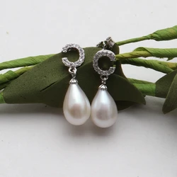 Fashion designs 10mm pearl earring zircon freshwater pearl dangle drop stud earrings for women