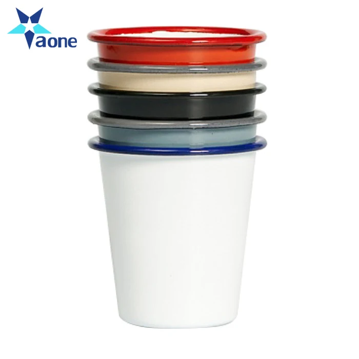 Custom Logo Printed Promotional Gifts Solid White Enamel Cup with Black rim Enamel Mugs Without Handle Wholesale