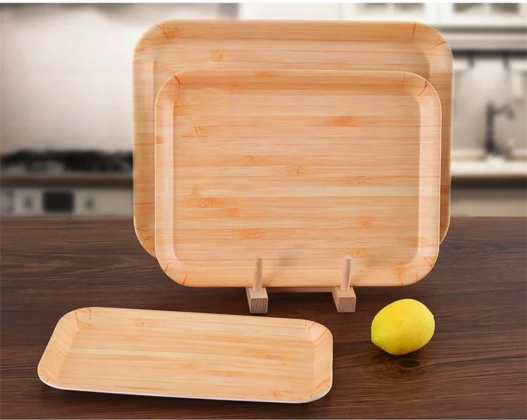 Wooden new design stackable plastic melamine trays for restaurant