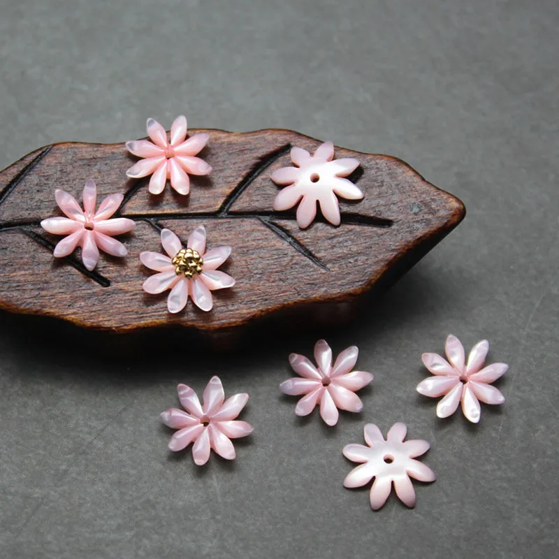 Бусины с полуотверстиями для изготовления ювелирных изделий, резные бусины из натурального розового жемчуга в форме ракушки, цветка, 10/12 мм