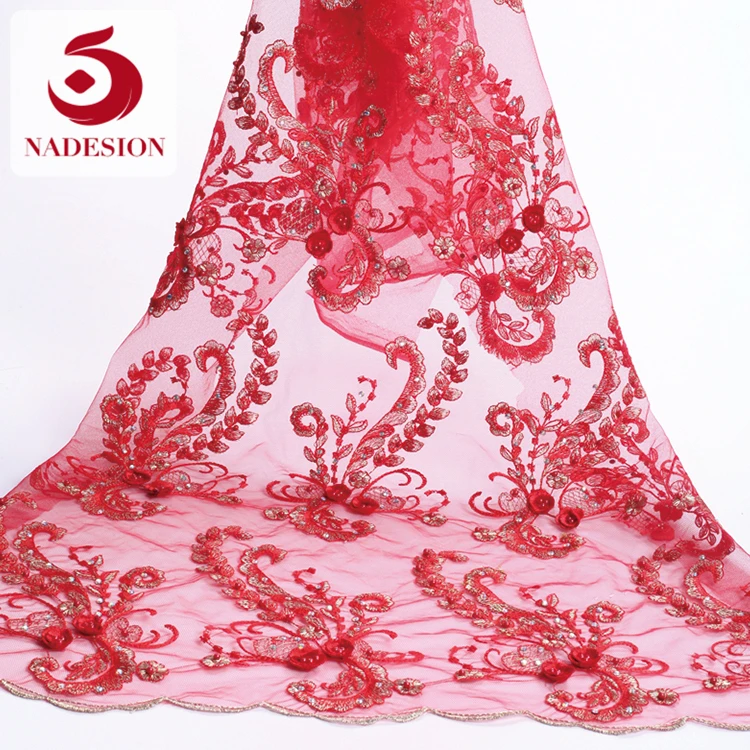 Красный африканские ткани шнурка Швейцарии швейцарская вуаль/Африканский большой швейцарский корейский кружевной ткани