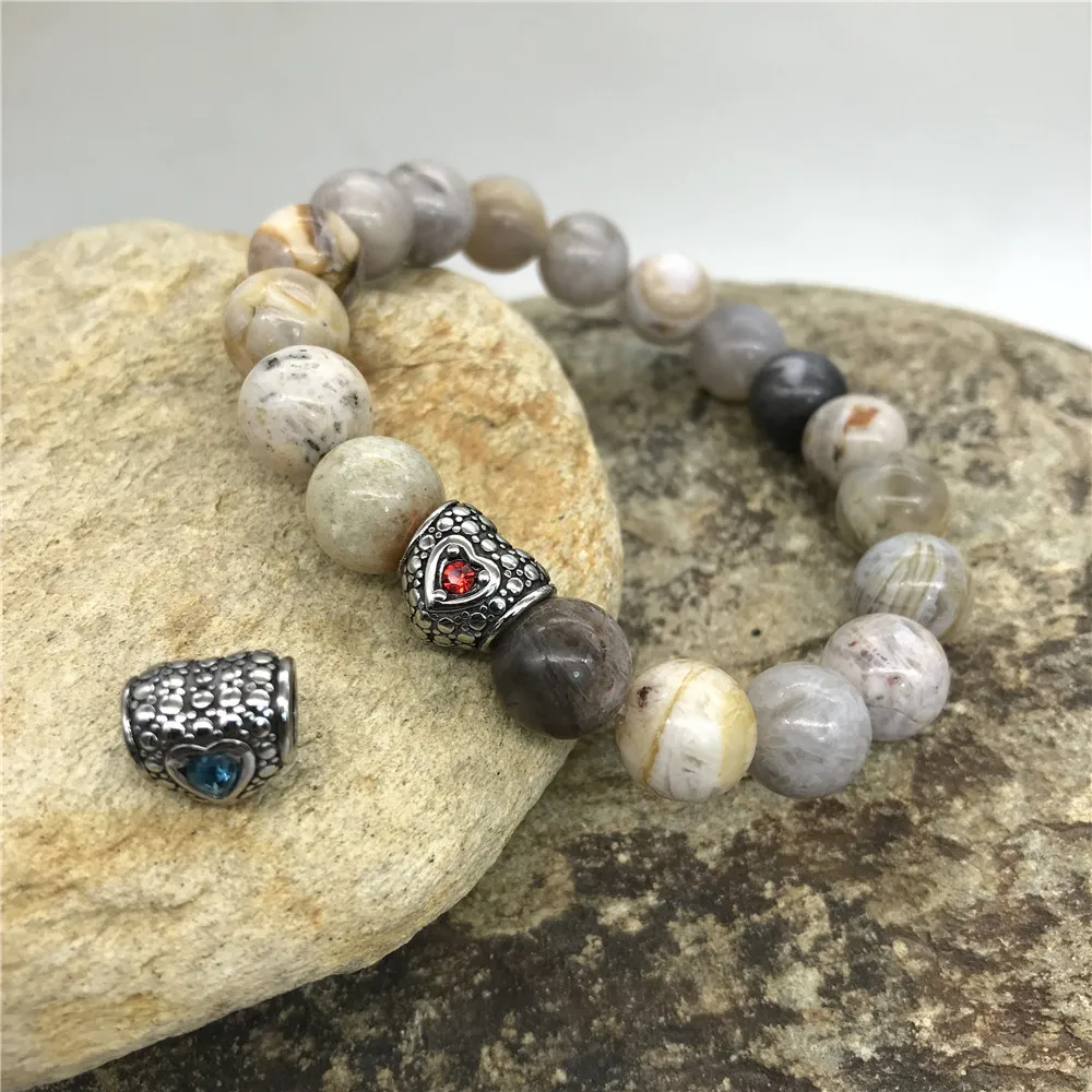 Hot Selling stainless steel Heart Shape Big Hole red rhinestone Charms with 5mm hole for DIY jewelry makining