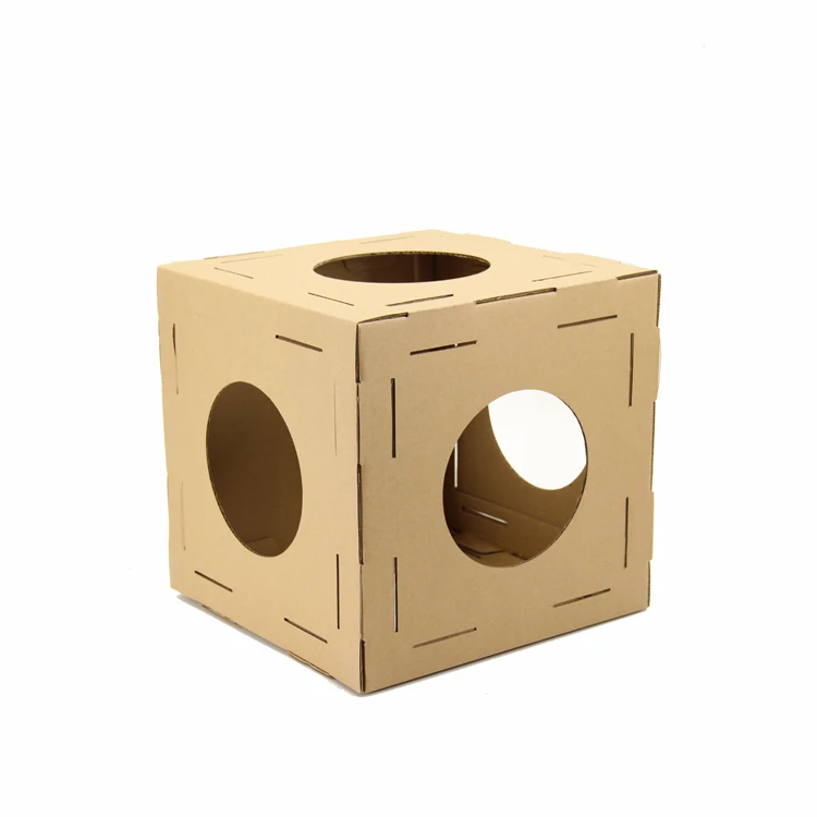 Cube cardboard cat play house