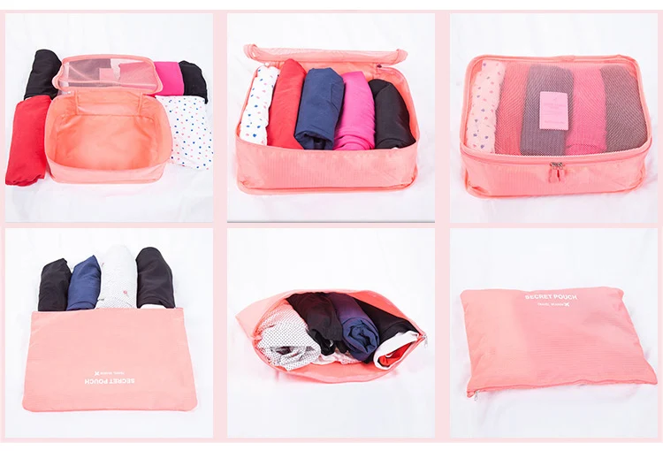 Multifunctional portable 6  pcs sets custom packing cubes travel luggage and makeup bags for women