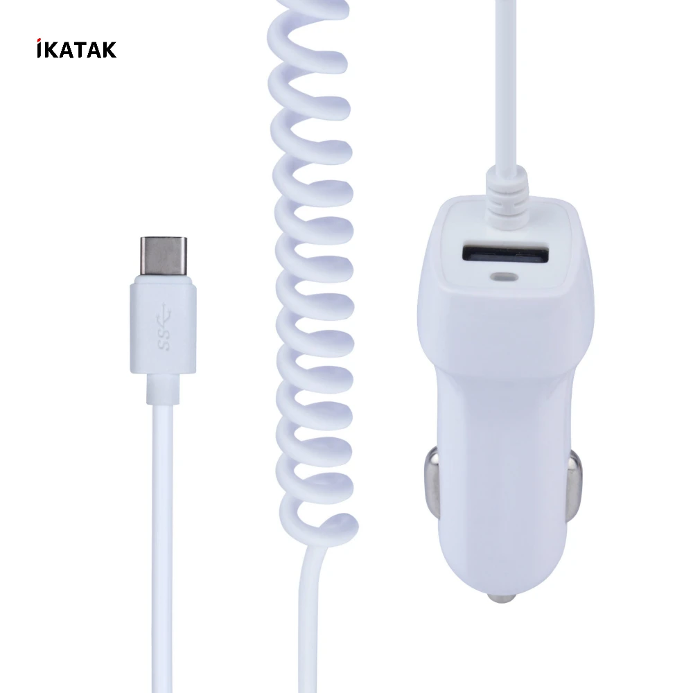 Шэньчжэнь производитель OEM 5 В V 2.4A Тип C Смарт выдвижной автомобильное зарядное устройство с кабелем для Samsung