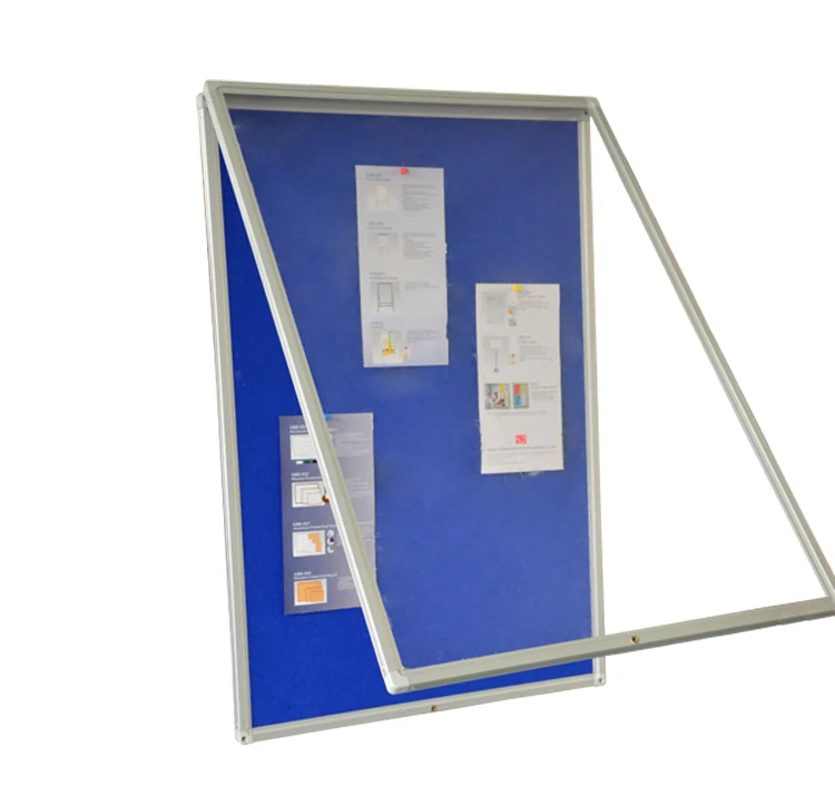 
Locking notice board wall mount cabinet with magnetic white steel board 