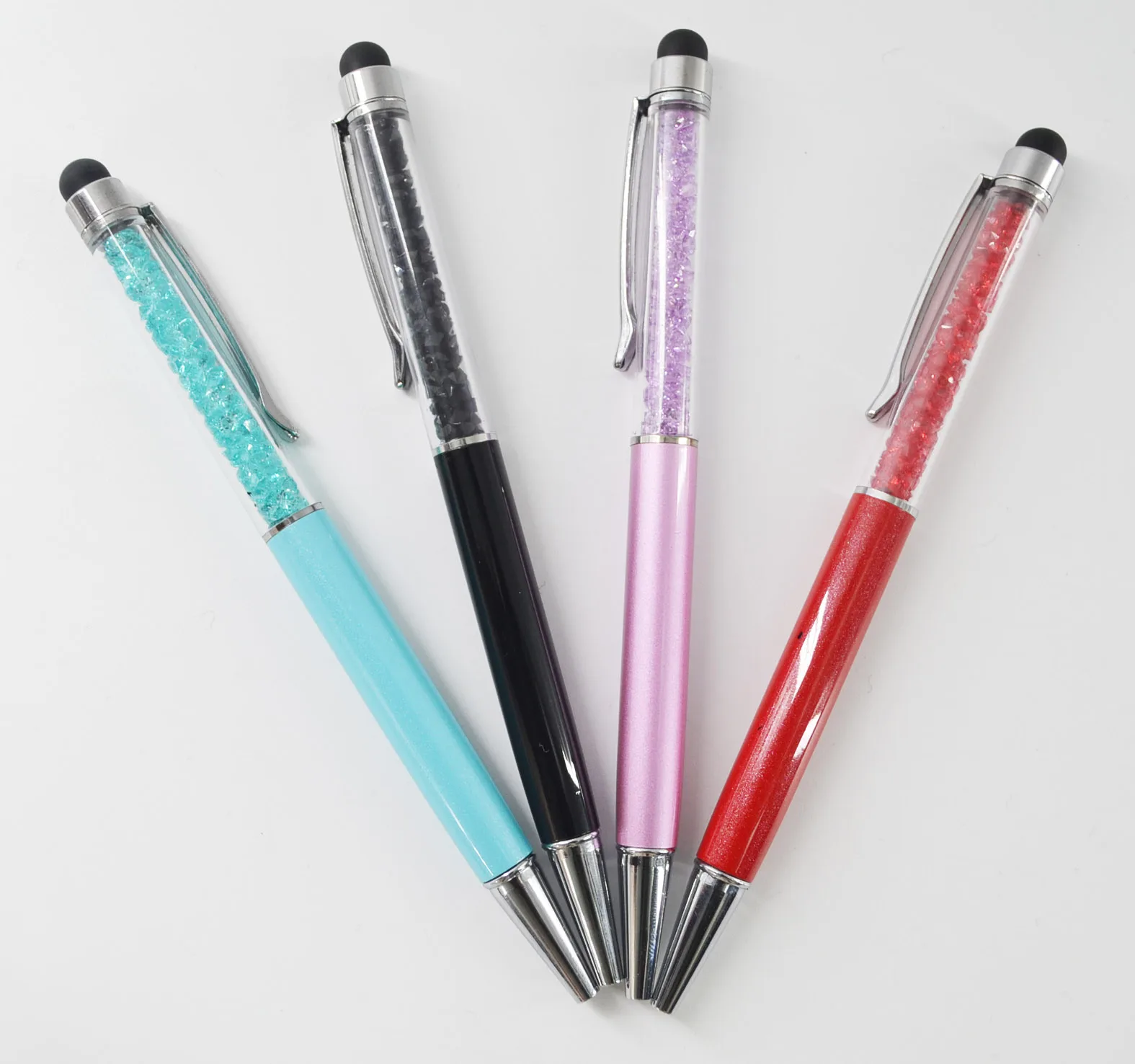 Customized Logo Colorful Stainless steel ball pen 2-in-1 Slim Crystal Diamond Stylus pen and Ink Ballpoint Pens (12 colors)