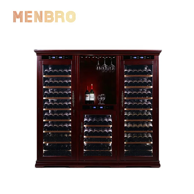 
Giant Triple Temperature Zone Oak Wood Wine Cellar Refrigerator Storage Cooler Home Bar Furniture 300 Bottle Display Rack Fridge 