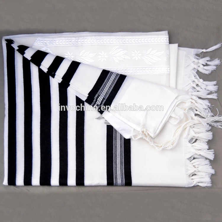
TRADITIONAL WOOL TALLIT WITH BLACK & SILVER STRIPES Jewish Prayer Shawl 