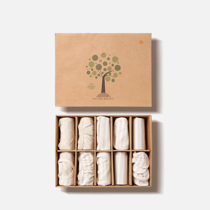 Recycled Safe Material Custom Foldable NewBorn Baby Clothes Kraft Paper Packaging Gift Box