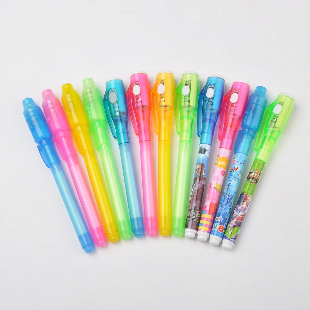 Custom logo promotional plastic magic invisible ink pen with uv light