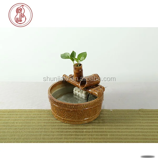 ceramic small table water fountain bamboo design