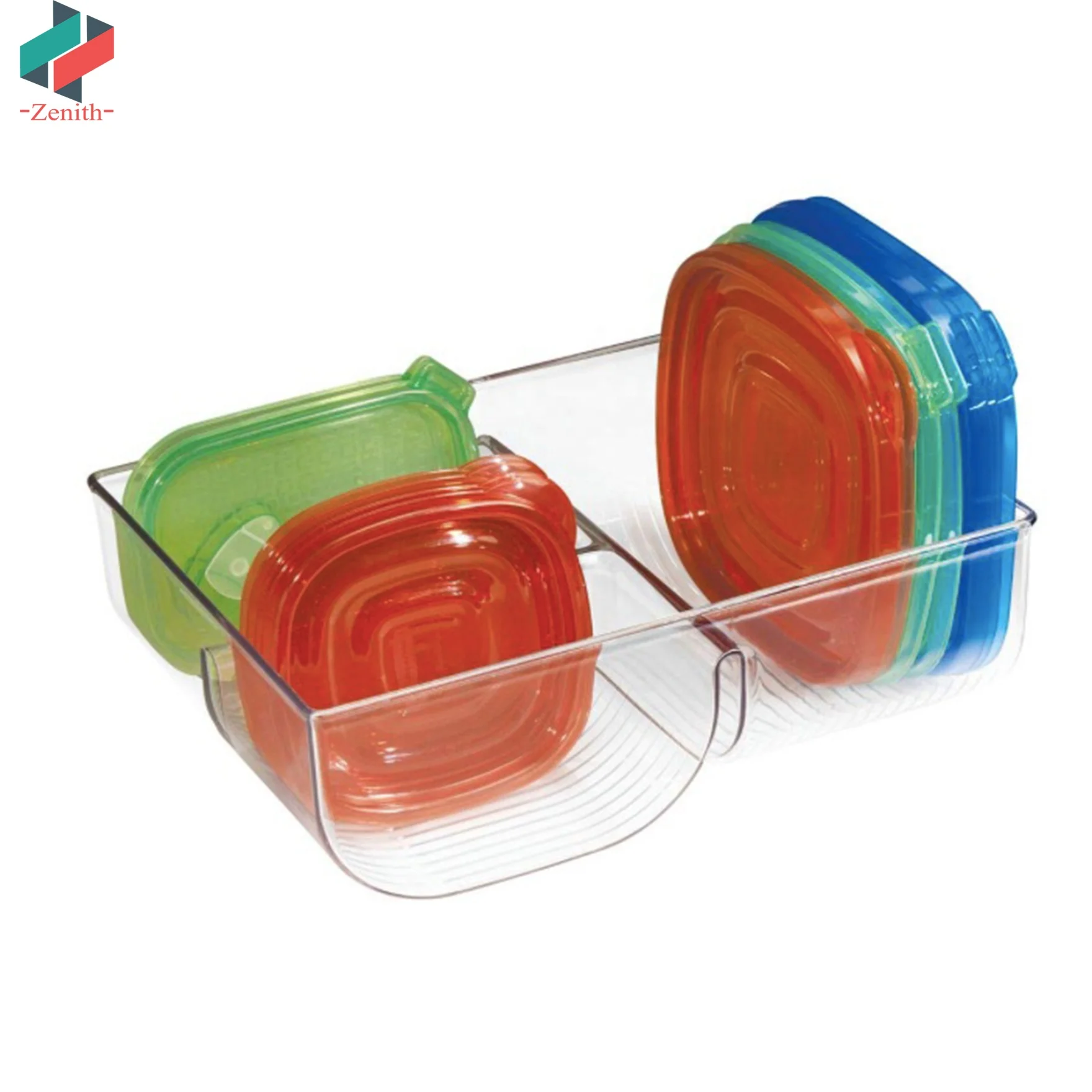 ZNF00068 Clear Food Storage Container Lid Holder 3 Compartment Plastic Organizer Bin for Kitchen Cabinets Pantry Shelf Cupboards
