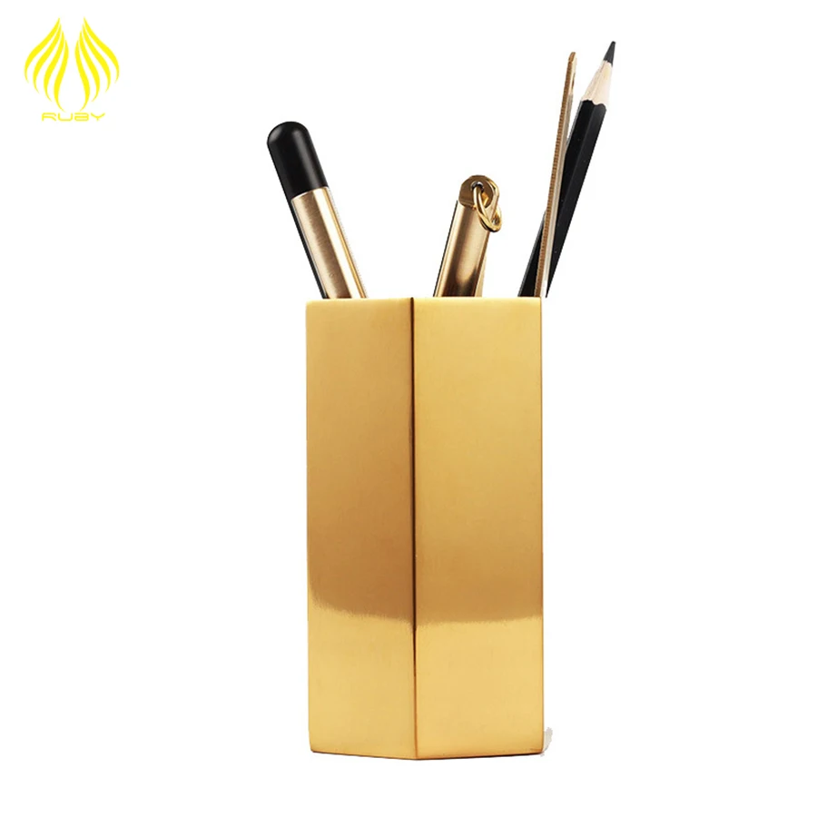 Hexagonal rhombic pen holder Nordic hexagon cosmetic pen holds hexagonal Gold Vase and stainless steel metal tabletop ornaments