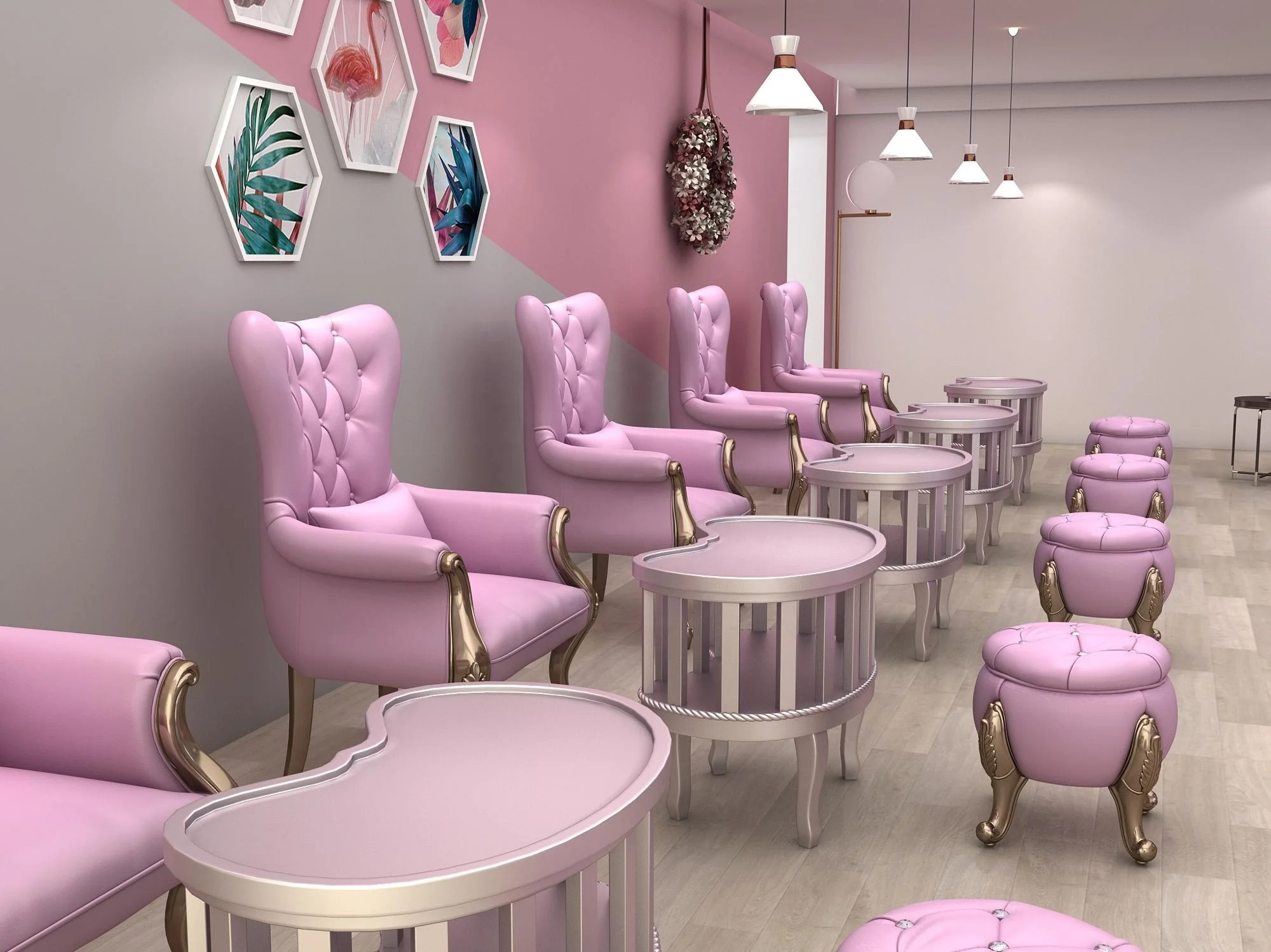 Оптовая продажа оборудование для ногтей современный стол розовый Маникюрный Стол и Стулья