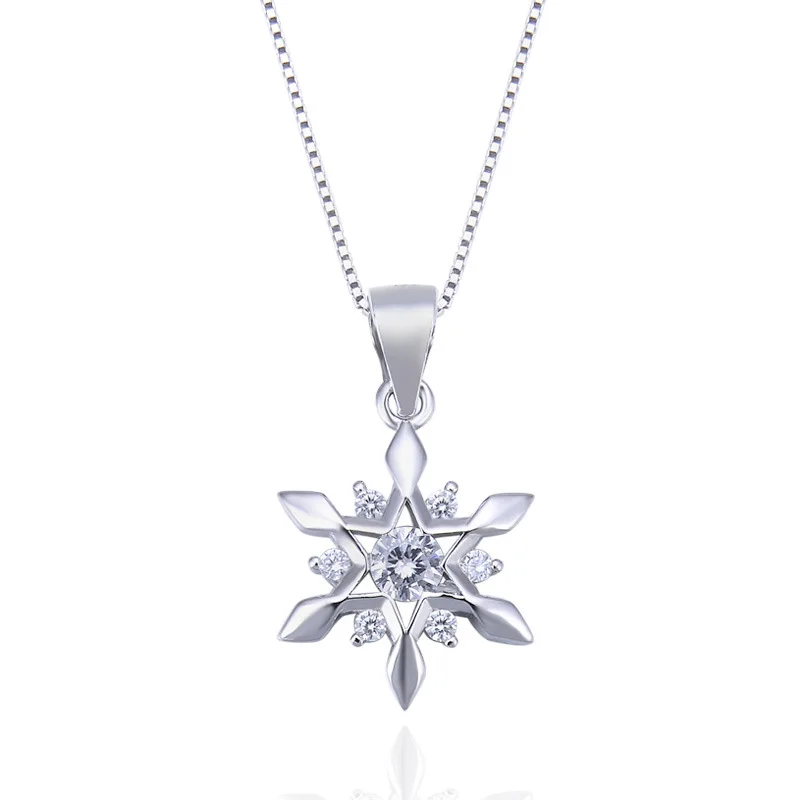 Full CZ Diamond 5A Zircon Snowflake 925 Sterling Silver Elegant Wedding Necklace for Women