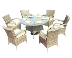 Moda уличный Плетеный Круглый садовый набор мебели стеклянный обеденный стол и стулья