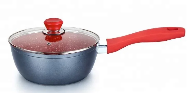 
Outside, Soft Touch Handle, Inductive Base Grey 7-pcs Forged Aluminum Nonstick Cookware Sets, Crimson Marble Longjia Cookware 