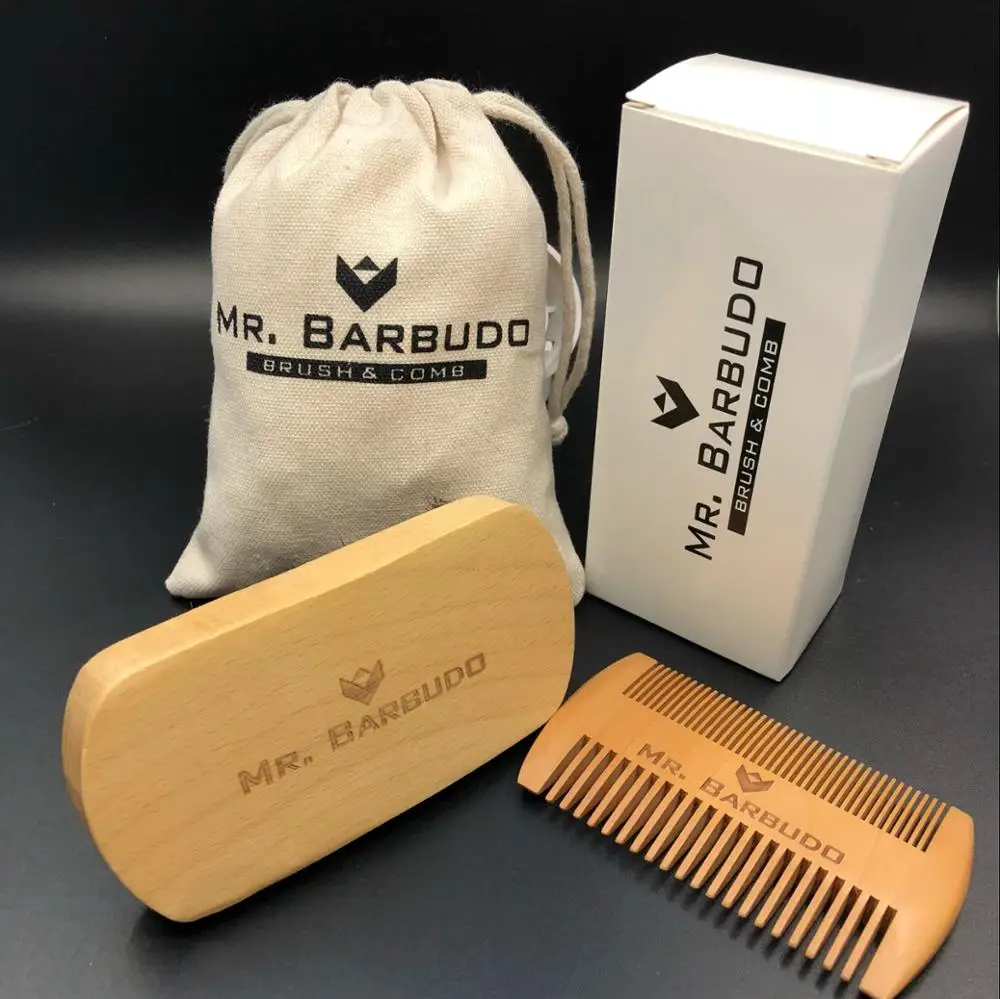 High Quality Wooden beard trimming suit,beard brush and two side beard wooden comb