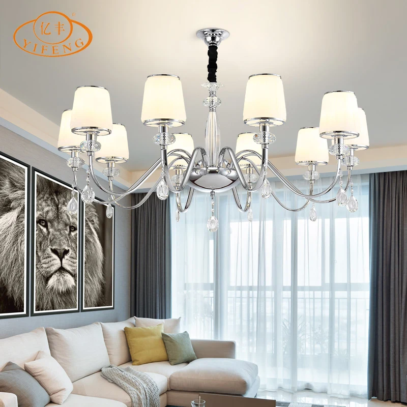 
E14 LED Restaurant Lights K9 Crystal Glass Lampshade European Style Hall Chandelier and Pendants Light Home Decorate Lamp 