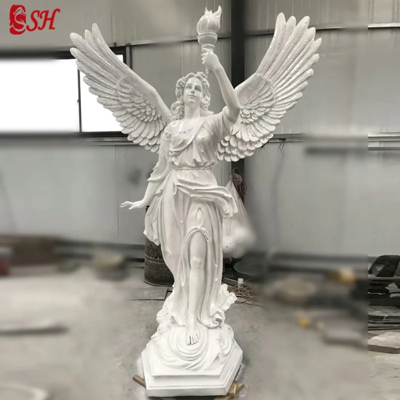 outdoor large fiberglass angel sculpture of the goddess  light