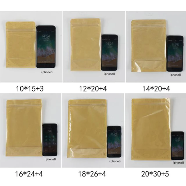 New design clear front kraft paper back stand up zip lock pouch