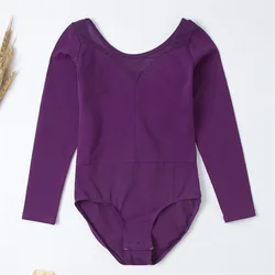 Wholesale High Quality Kids Girls Lilac Long Sleeve Spandex Mesh Ballet Leotards