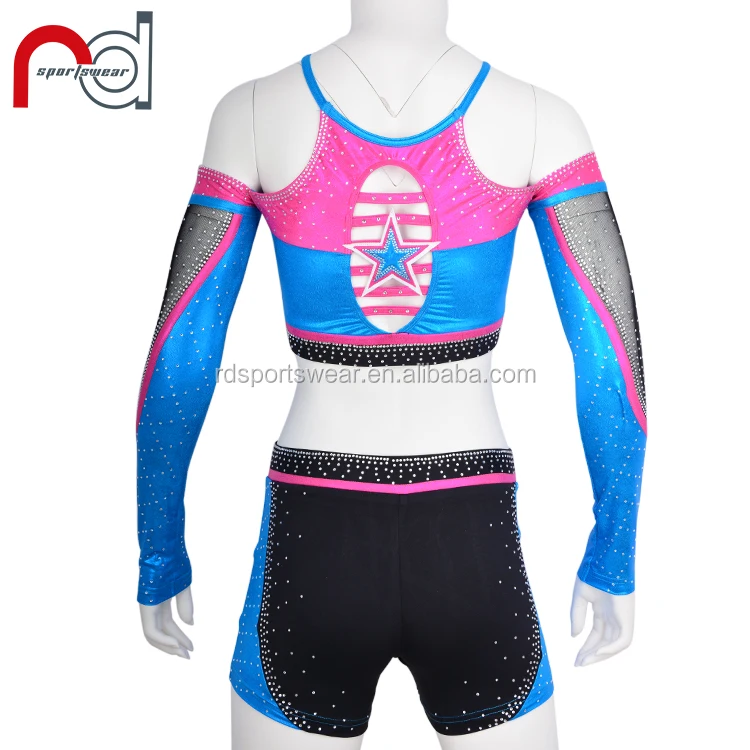 AB crystal Design your own crop top RED cheer leader custom cheerleading uniform