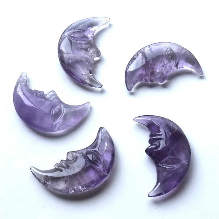 Оптовая продажа, индивидуальная ручная резьба, милый натуральный аметист, хрусталь, луна