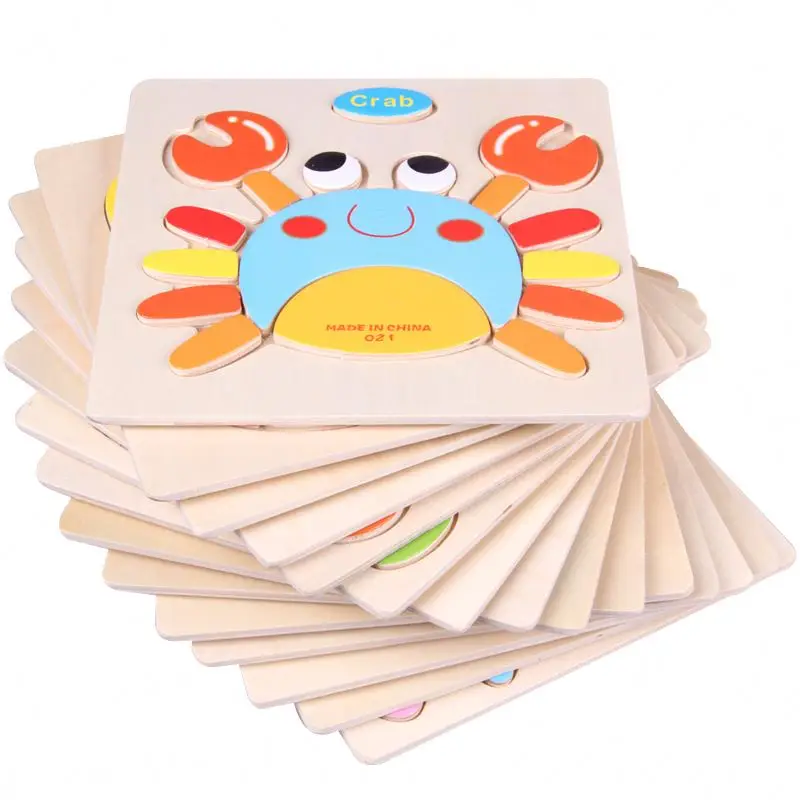 Children Wooden Jigsaw Piece Animal cartoon3D wooden Puzzle toy