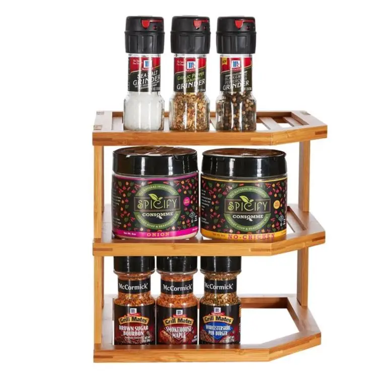 Kitchen Cabinet and Countertop 3 Tier Bamboo Corner Shelf