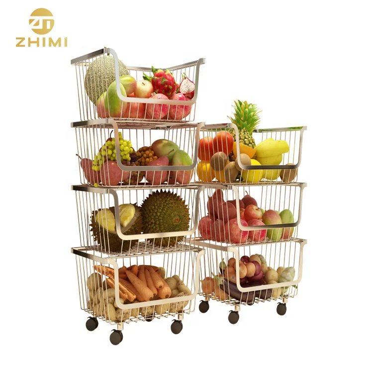 304 Stainless Steel 4-Tiers Metal Fruit Basket Kitchen Storage Fruit and Vegetable Holder