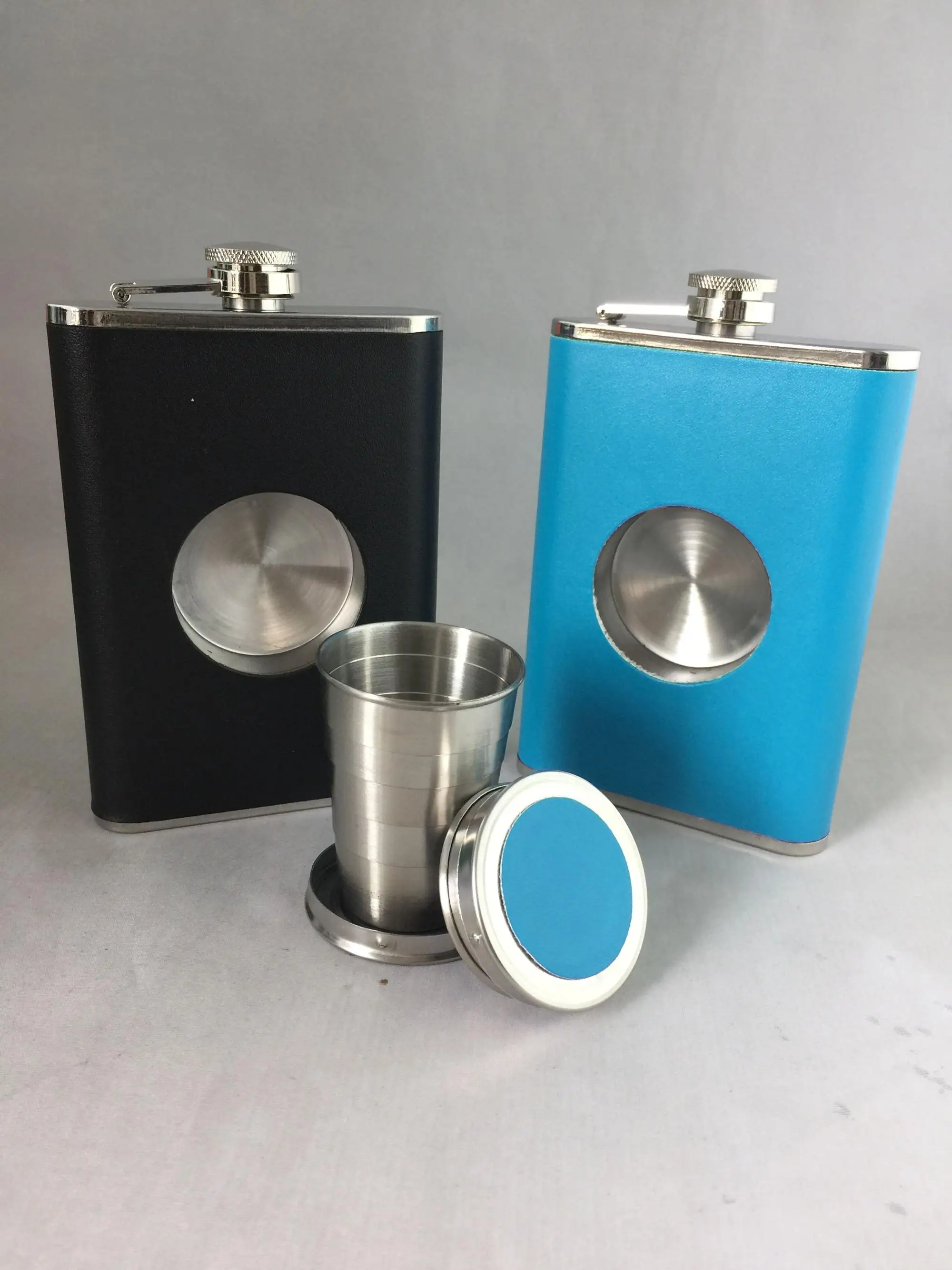 8oz stainless steel Hip Flask with a Built in Collapsible Shot Glass whisky flask