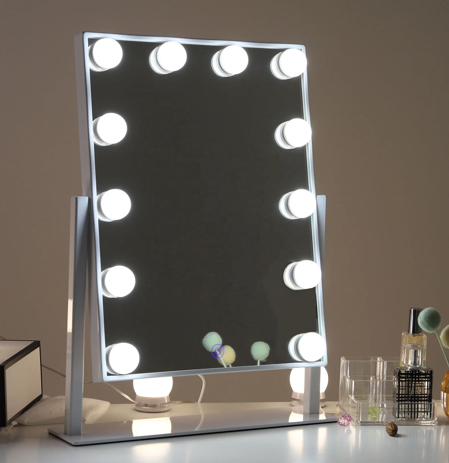 Голливудское зеркало для макияжа, зеркало для туалетного столика с 12 светодиодными диммируемыми лампочками, настольное