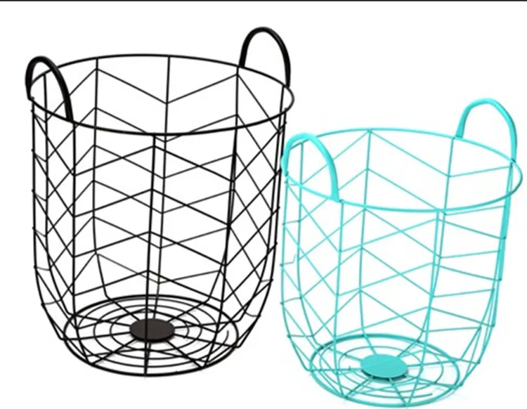 
decorative black color metal wire mesh laundry basket with handle 