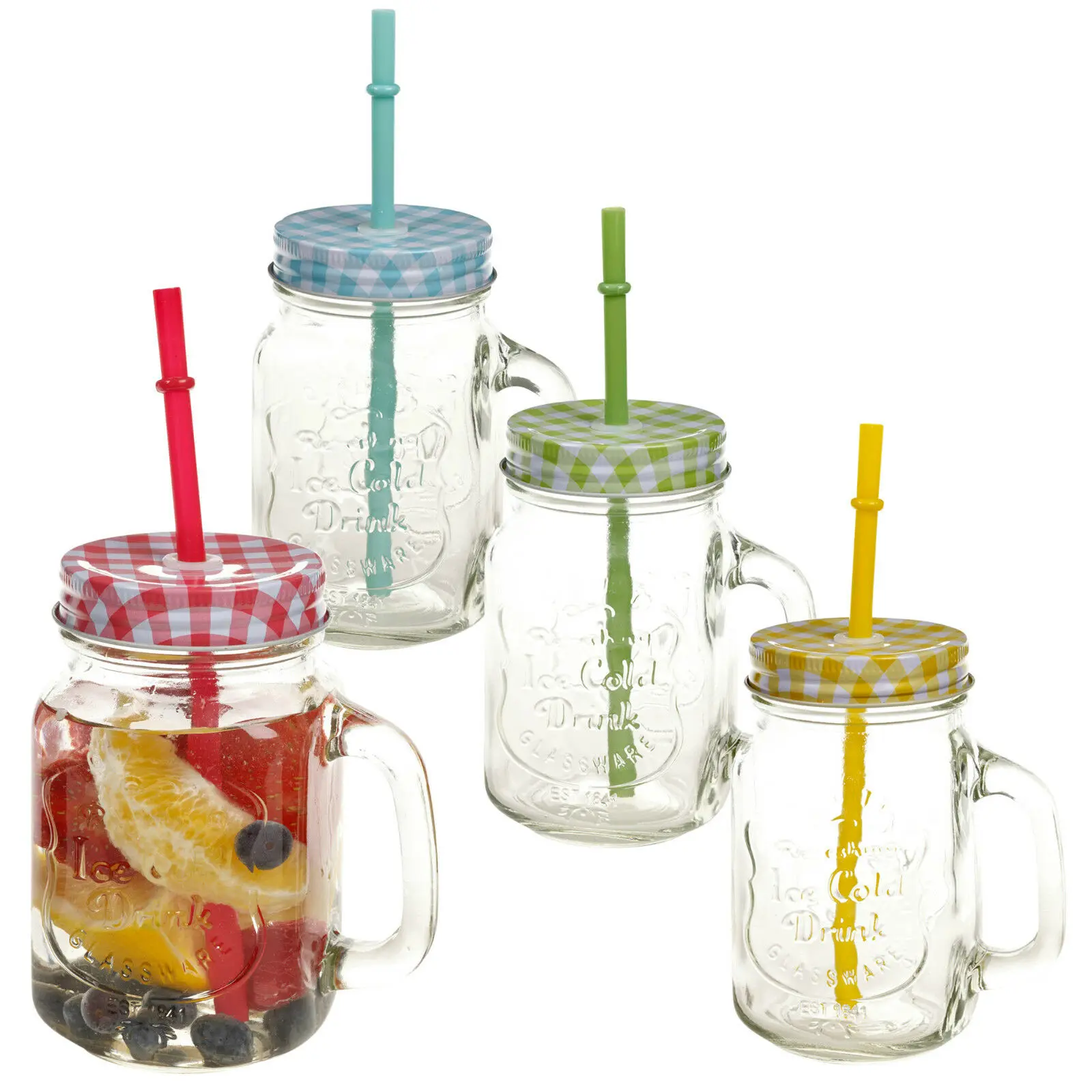 Glass Drinking Cup with Handle & Straw Glasses Mason Jar Storage Bottles & Jars CLASSIC Beverage BSCI Sustainable Glass Canister