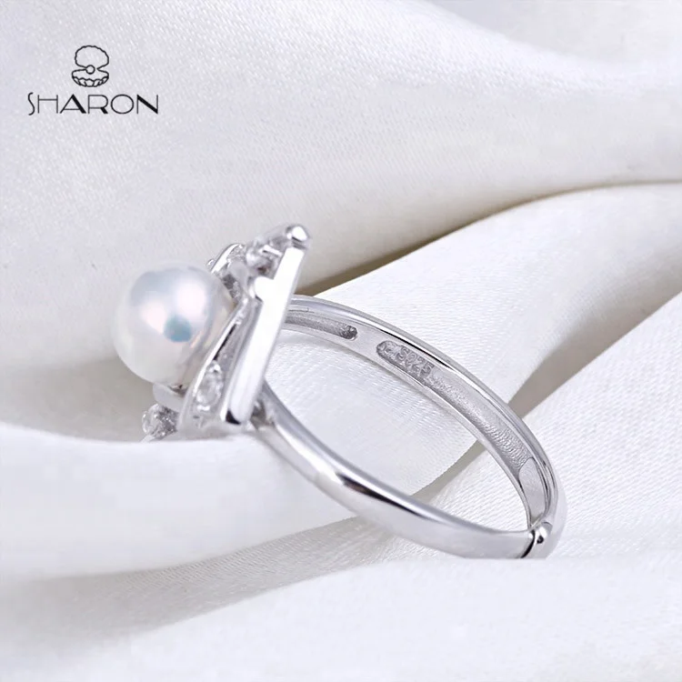 2020 Wholesale Simple S925 Fashion Square Sterling Silver Jewelry Natural Pearl Mount Ring