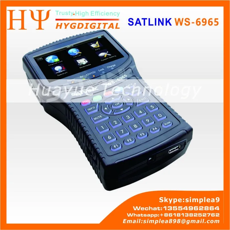 HD DVB-T2 satellite finder satlink ws-6965 satfinder meter 4.3 inch LCD