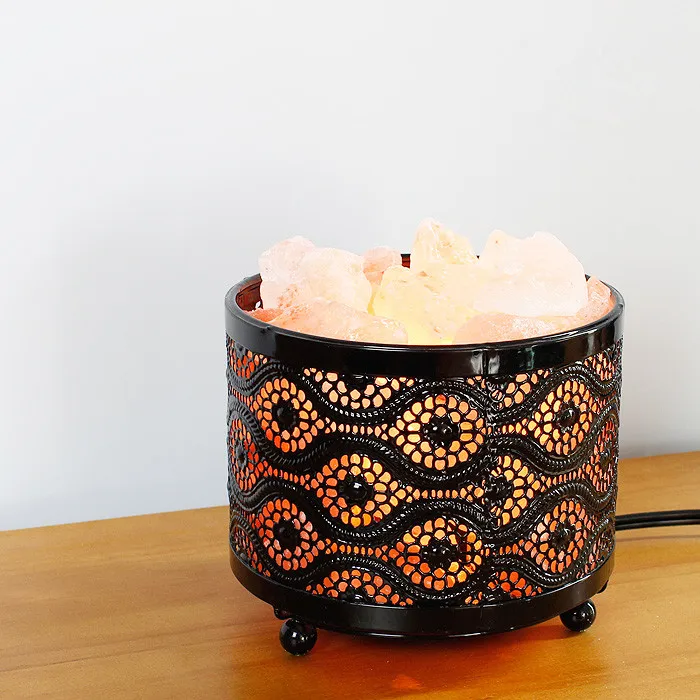 
Natural Rock Salt In Iron Basket Table Lamp For Health Care 