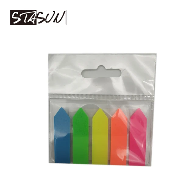 STASUN 5 fluorescent colour Arrow Plastic PET film index sticky note book mark