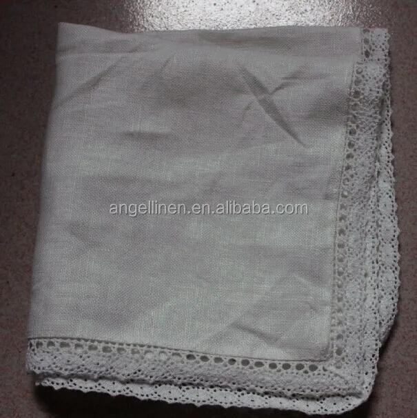 100% linen handkerchief with cotton lace in white color