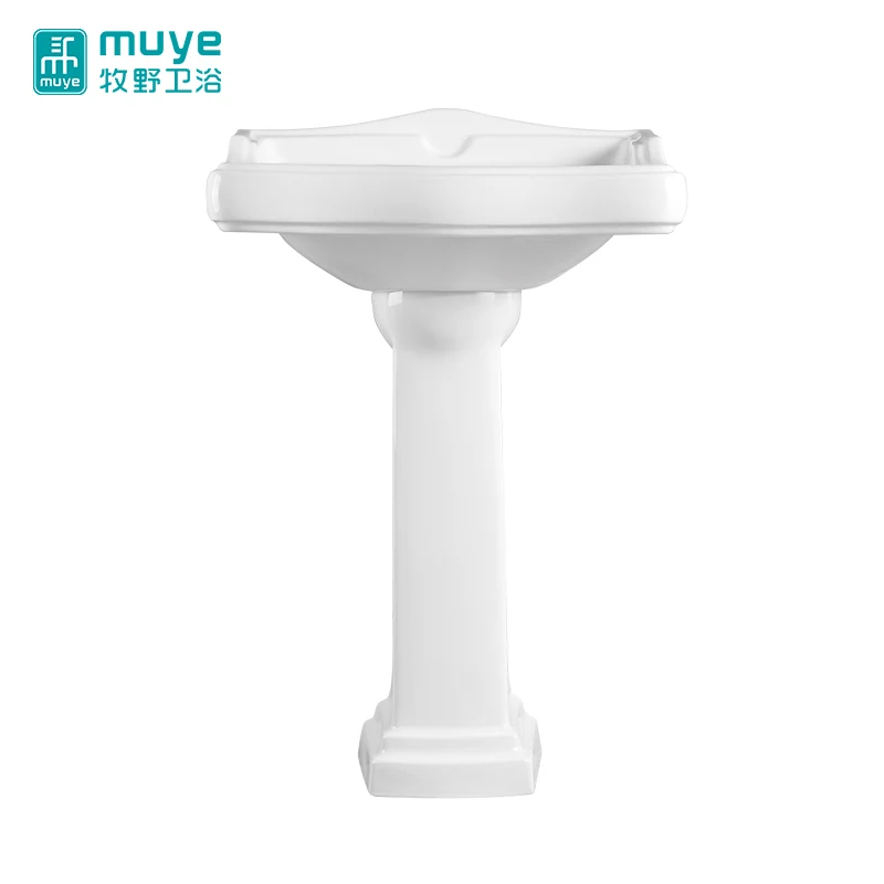 
Floor-mounted Solid Surface Modern Bathroom Vanity Wash Basin With Pedestal 